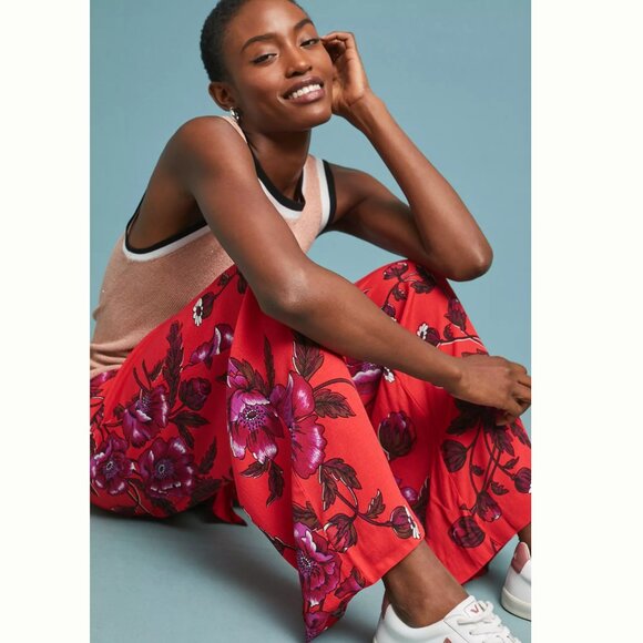 Anthropologie Margo Wide Leg Trousers Boho Floral Pants Flowy Straight Feminine - Picture 3 of 11